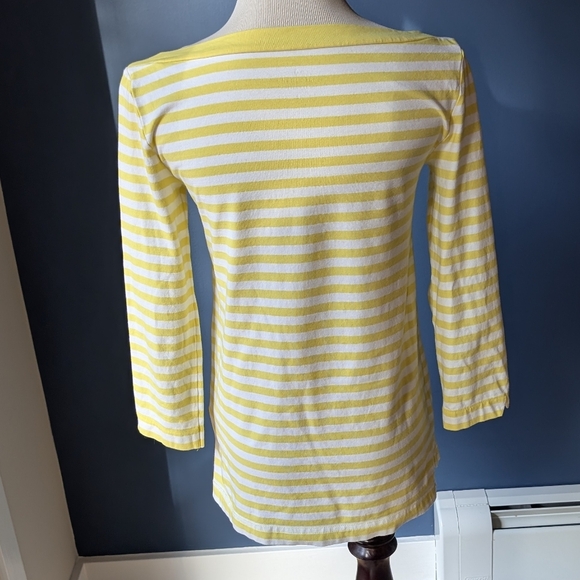 Kate Spade Women's Devon 3/4 Sleeve bow tie Striped Top Yellow White cotton Sz S - Picture 4 of 9
